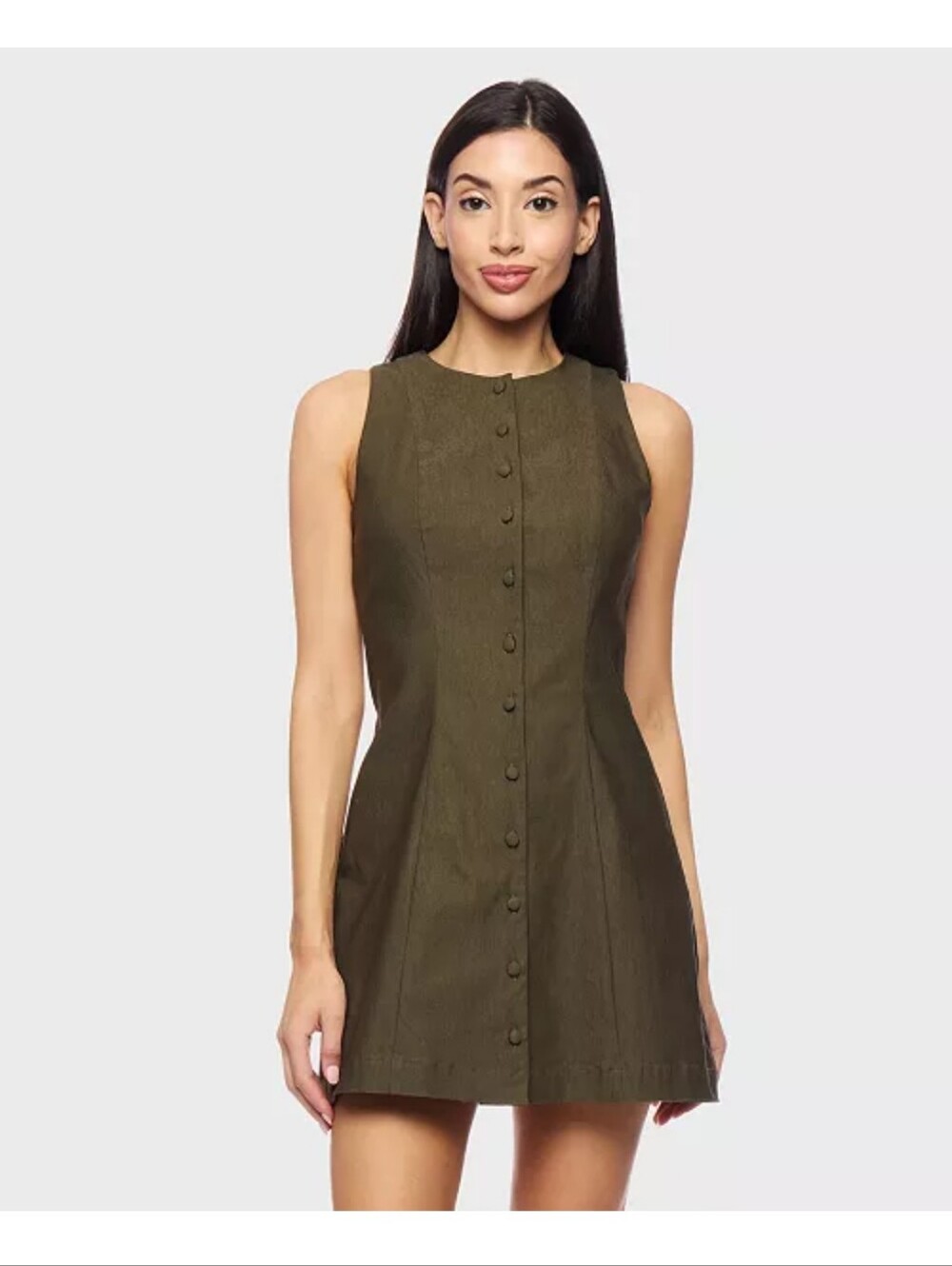 Alex & Sophia NWT Olive Green Linen Blend Button Front Dress Size 13/14 Chic